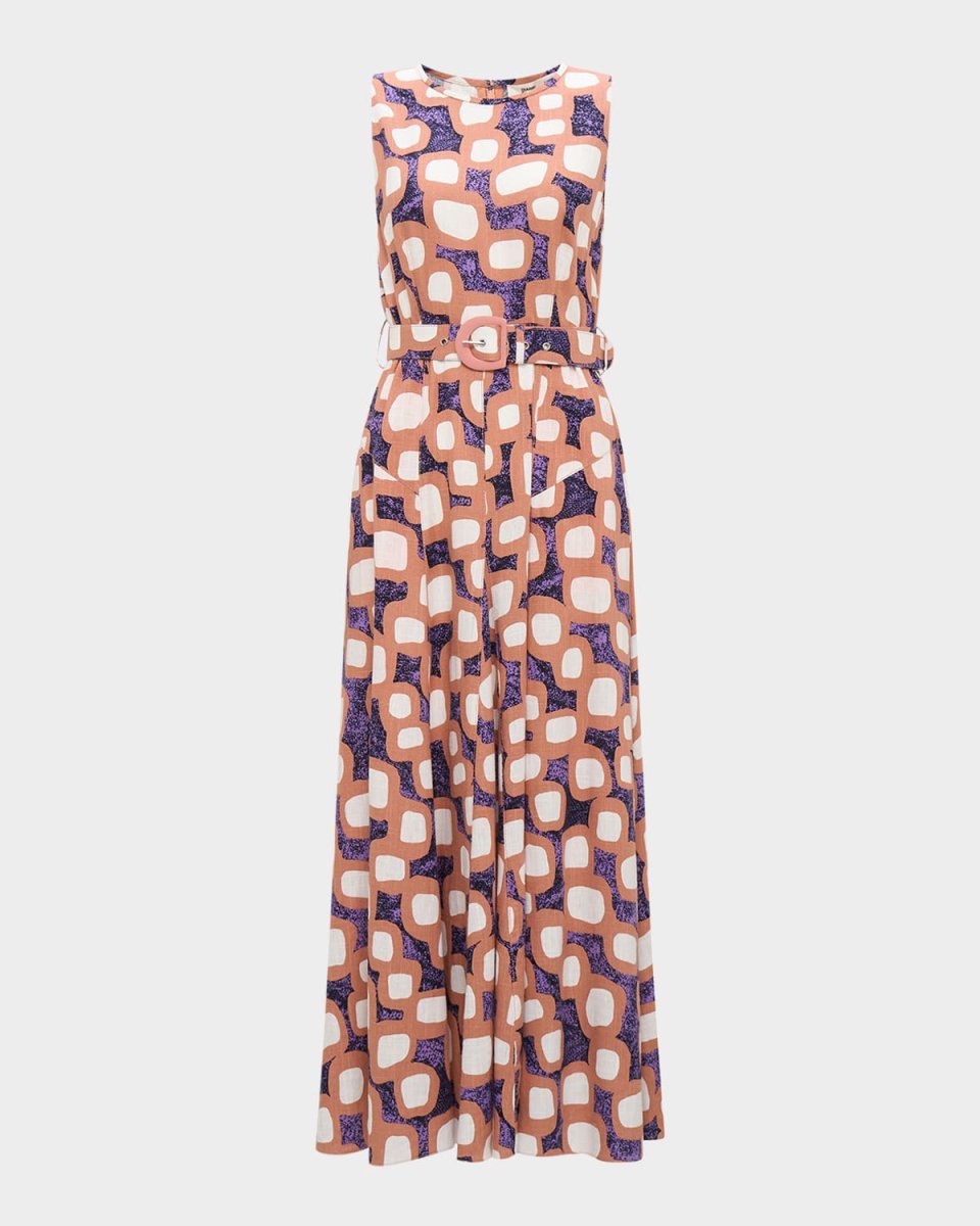 Elliot Belted Abstract-Print Midi Dress